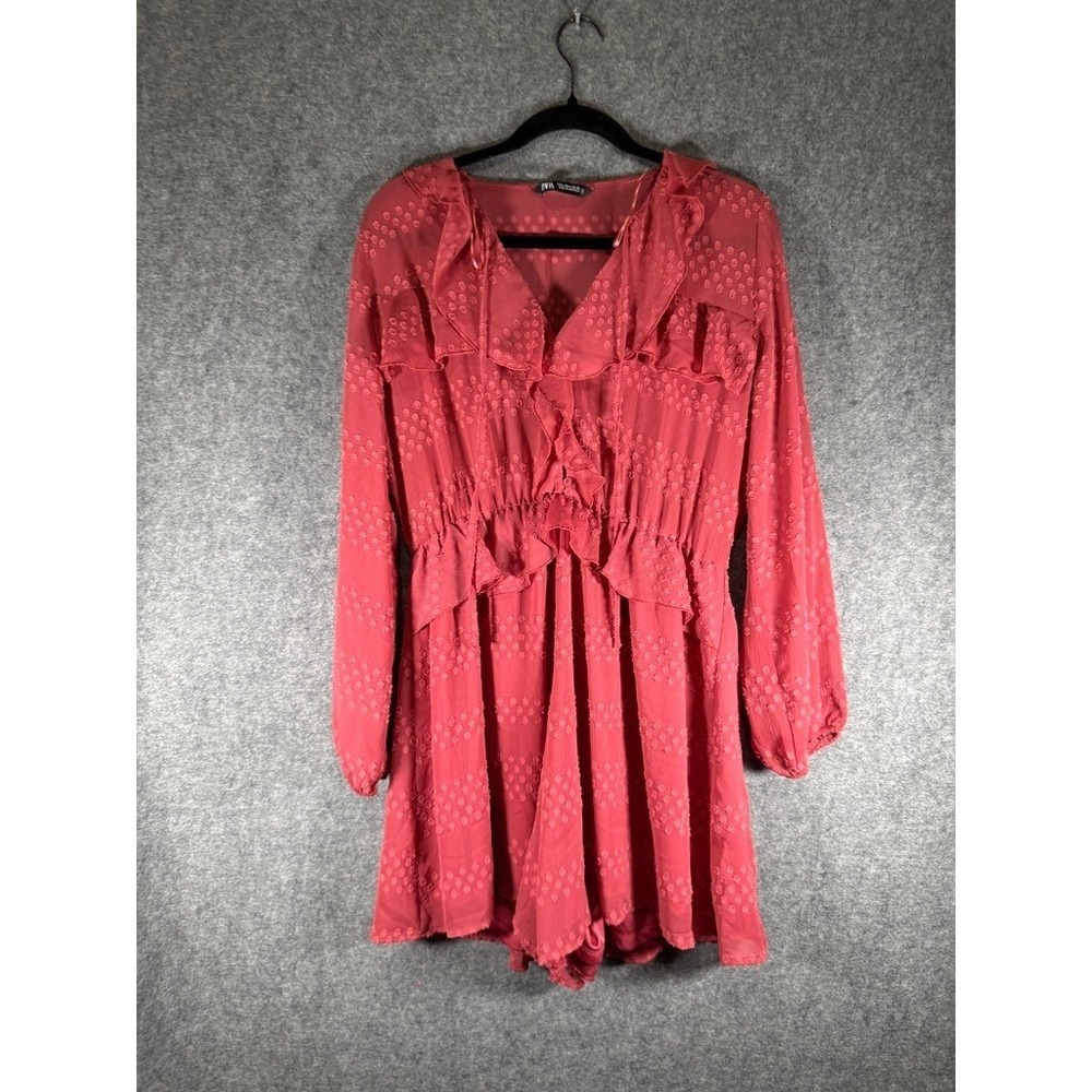Zara Rose-Red Long-Sleeve Ruffled Romper (Bin 6)
